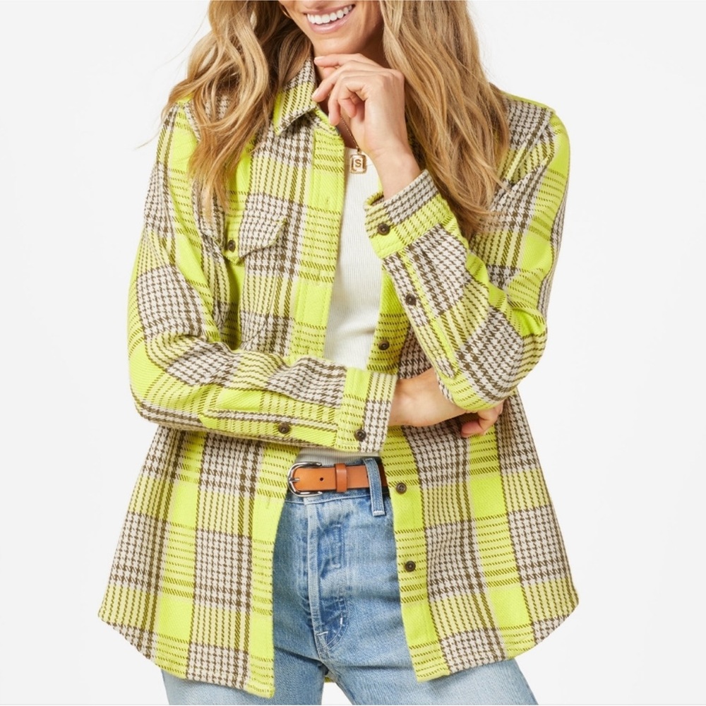 The OUTERKNOWN Blanket shirt shacket, Electric Lime Jones, Organic cotton
